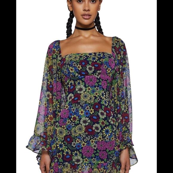 Dolls Kill Current Mood NWT It's A Wild World Mini Dress Floral Sz S - Picture 6 of 8